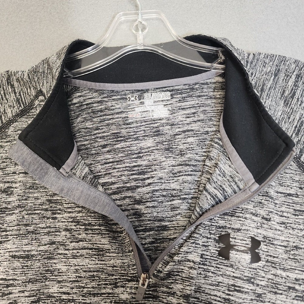 Under Armour Polo Shirt Mens 2XL Gray HeatGear Loose Zipper Full Sleeve